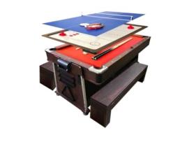 Mesa de Bilhar 7 Pés Multijogo Vermelho Air Hockey + Ping Pong - Stark com Bancos