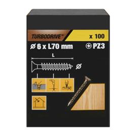 100 parafusos para madeira pozidriv premium 6 x 70 mm Turbodrive