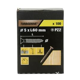 100 parafusos para madeira pozidriv premium 5 x 60 mm Turbodrive