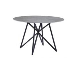 Mesa de Jantar Claudine Cinza 133X133X76 Cm Tampo Redondo Pedra Sinterizada Padrão Mármore Pés de Metal CASA VITAL