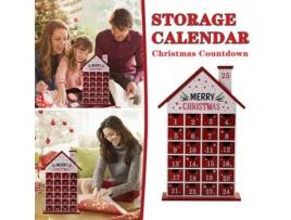 Caixa de Calendário de Contagem Regressiva de Natal com Decorações de Madeira