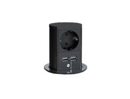 Módulo Plugue Elevador 1Schuko2Usb Alumínio Anodizado Preto Preto Mate Preto puro BACHMANN