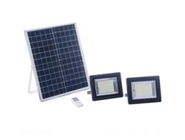 Projectores Solares 100W com 2 Projectores Led ELEDCO Luz Neutra 4000K Comando À Distância Autonomia 8-15 Horas