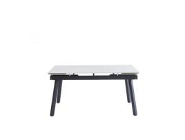 Mesa de Jantar Extensível Coper 1 Branco Alto Brilho 120/180X85X76 Cm Cerâmica Dois Painéis Reclináveis Pernas Metálicas CASA VITAL