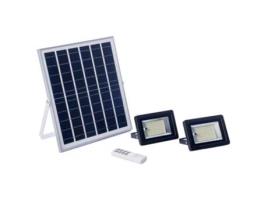 Projectores Solares 64W com 2 Projectores Led ELEDCO Luz Quente 2700K Comando À Distância Autonomia 8-15 Horas