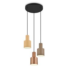 Hanging lamp bronze with taupe and beige 3-light - Ans