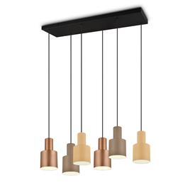 Hanging lamp bronze with taupe and beige 6-light - Ans