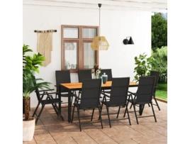 Conjunto de 9 Peças de Jantar para Jardim Preto e Castanho CLIC & BUY 185x90x74 cm