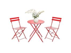 Conjunto Bistrot 2 Cadeiras Mesa de Apoio Rebatível em Aço Antiferrugem Cor Vermelha FRANKYSTAR