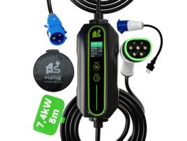 Carregador Portátil EVPLUG® EV PHEV Carro Eléctrico + Adaptador + Temporizador (Tipo 2 | 8m, 7,4kW | 32A)
