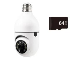 Câmara Rotativa Lâmpada Wifi + Cartão Micro Sd 64Gb Gira 355° Full-Hd Visão Noturna Deteção Movimento Imagens em Tempo Real no Telemóvel LAMPCAM