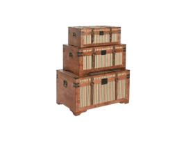 Conjunto de Baús Home ESPRIT Castanho Multicolor Madeira Tela Colonial 81 x 49 x 45 cm