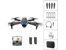 EKASN Mini Drone 4K Fpv Duas Câmeras Wifi Dobráveis Três Laterais Prevenção de Obstáculos com Luz e Duas Baterias Preto