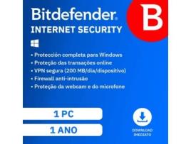 Software BITDEFENDER Internet Security (1 Dispositivo - 1 ano - PC, Mac, Smartphone e Tablet - Formato Digital)