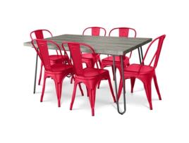 Pack Mesa de Jantar Design Industrial 150Cm Pack de 6 Cadeiras de Jantar Design Industrial Hairpin Stylix TOLIX STYLE