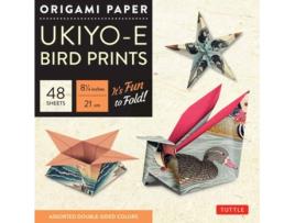 Livro origami paper 8 1/4" (21 cm) ukiyo-e bird print 48 sheets de edited by tuttle publishing (inglês)