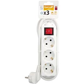 GARZA Extensão 3 Tomadas com Interruptor, AC 250 V, 3680 Watts, Cabo de 1,4 m, Branco