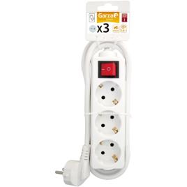 GARZA Extensão 3 Tomadas com Interruptor, AC 250 V, 3680 Watts, Cabo de 1,4 m, Branco