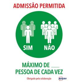 Etiqueta Adesiva Admissão Permitida Admissão Permitida Máximo de _ Pessoa de Cada Vez, A4