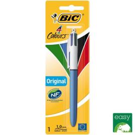 Esferográfica Retrátil 4 Colours™, Ponta média de 1 mm, Corpo Branco e Azul, Tinta de Várias Cores: Azul, Verde, Vermelho, Preto