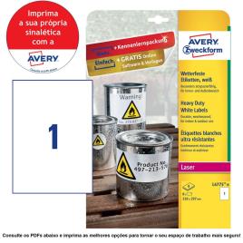 AVERY Etiquetas de Utilização Intensiva Heavy Duty L4775, 210 x 297 mm, 8 Folhas, 1 Etiqueta por Folha, Autocolante Permanente, Branco