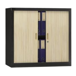 INDUMECA Armário Persiana com Prateleiras, 120 x 102 x 42 cm, Chapa de Aço, Preto e Faia