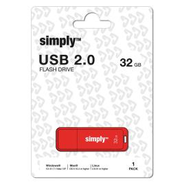 SIMPLY Unidade Flash USB 2.0, 32 GB, Tampa, Vermelho