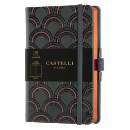 CASTELLI Bloco de Notas Art Deco, 9 x 14 cm, 96 Folhas, Liso, Capa Preta e Cobre