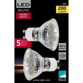 Lâmpada LED 11427, GU10, 3W, 3000 K, Luz Branca Quente, Embalagem de 2 Unidades