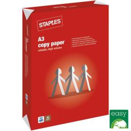 Staples Papel para Impressoras a Laser e a Jato de Tinta, Fotocopiadoras e Aparelhos de Fax, A3, 80 g/m², Branco