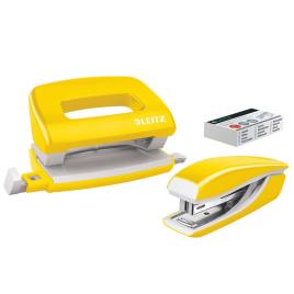 LEITZ Conjunto Acessórios de Secretária WOW NeXXt Mini com Agrafador e Furador, Amarelo