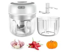 Mini Picador de Alho Elétrico Sem Fio para Alho com Lâminas Afiadas 250 Ml e 100 Ml Branco YOUKUKE
