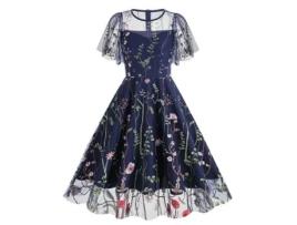 Roupas de Natal em Torno Do Pescoço Manga Curta Vestido Bordado Pesado S