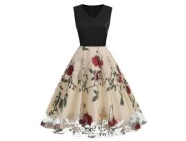 Roupas de Natal com Decote em V Sem Mangas Malha Peônia Patchwork Vestido Retrô L