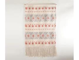 Peça Decorativa LUV SAFFRON Handwoven Wool & Cotton Geometric Terra Fringed Wall Hanging