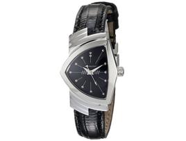 Relógio Masculino HAMILTON Ventura Ss Black Dial Black Leather Strap Preto