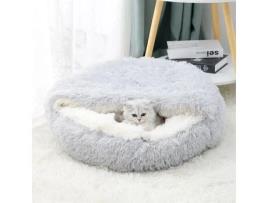 Cesta para Gatos Cama Macia para Cães e Gatos Cesta Quente Semifechada para Animais de Estimação Habitat para Dormir 80 Cm C-Cinza RNGCPTO