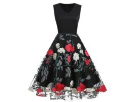 Roupas de Natal com Decote em V Sem Mangas Malha Peônia Patchwork Vestido Retrô S