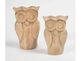 Peça Decorativa LUV SAFFRON Raw Hand Carved Wooden Owl Figurines Set Of 2