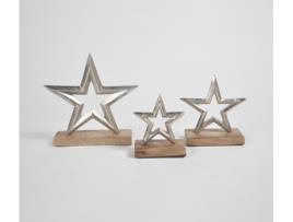 Peça Decorativa LUV SAFFRON Iron Stars With Light Burnt Wooden Base Set Of 3