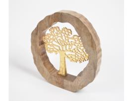 Peça Decorativa LUV SAFFRON Gold Toned Decorative Tree In Wooden Ring