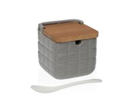 Açucareiro Versa Quadros Cinzento Cerâmica Bambu Dolomite 8,3 x 8,3 x 8,3 cm