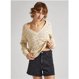 Pepe Jeans Grace V Neck Sweater Beige S Mulher
