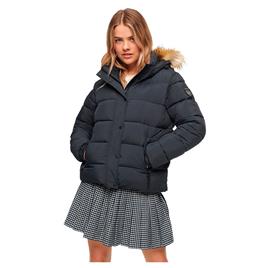 Superdry Faux Fur Puffer Jacket Azul XS Mulher