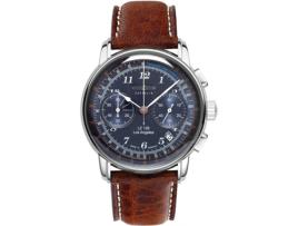 ZEPPELIN Castanho Couro Genuíno Lz126 Los Angeles Chrono 7614-3 Relógio para Homem