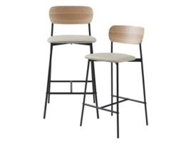 Conjunto de 2 bancos altos Jyväskylä couro sintético metal 89 x 40 x 45 cm - Bege Preto Efeito Madeira [EN.CASA]