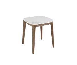 Mesa de canto quadrada em mármore de porcelana e nogueira