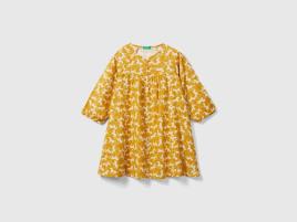 Benetton, Vestido Com Estampa De Cavalos, size S, Mostarda, Crianças