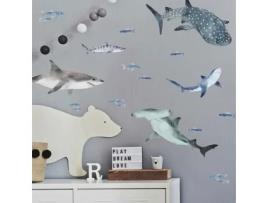 Conjunto de 28 Adesivos de Tubarão. Os Adesivos Se Aplicam Facilmente Às Superfícies ROOM MATES