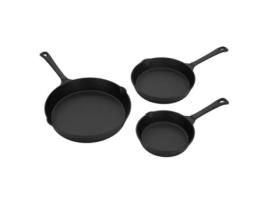 Conjunto de 3 Panelas de Ferro Fundido Cozinhar e Acampar Ao Ar Livre Ø 16/20/25 Cm Preto BBQ#BOSS